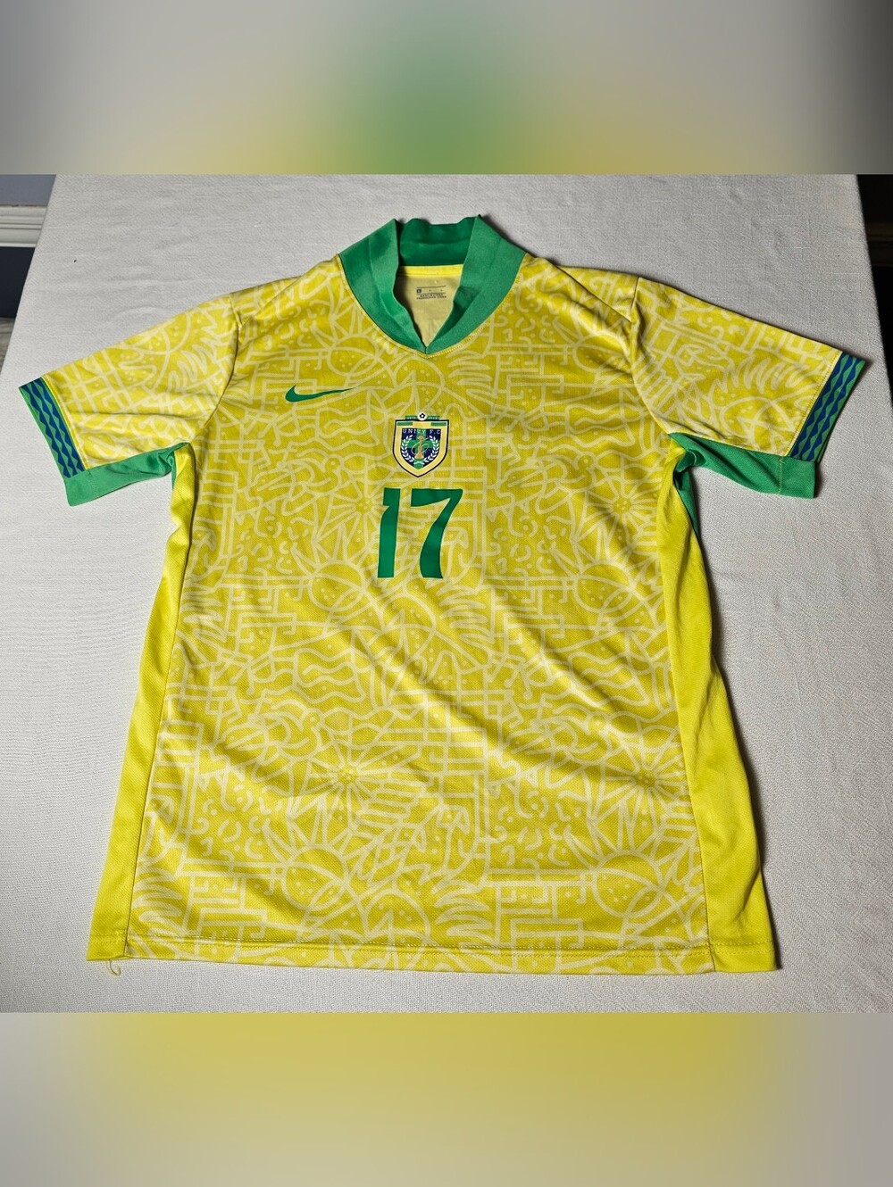 Custom UNIF F.C. Yellow/Green Soccer Jersey Size Large - Brazil Style